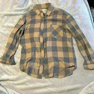 Wilfred Free Aritzia Grey &  Tan Plaid Button Up Shirt Size XXS
